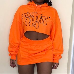Tops | Neon Orange Brat Hoodie Skirt Set | Poshmark